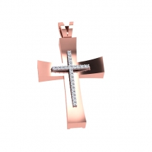 Γυναικείο σταυρός ροζ χρυσό Κ18 με μπριγιάν (μήκος σταυρού  1,6 cm φάρδος σταυρού 1,2 cm)