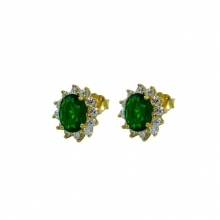 Χρυσά σκουλαρίκια καρφωτά Κ14 με πράσινα και λευκά ζριγκόν