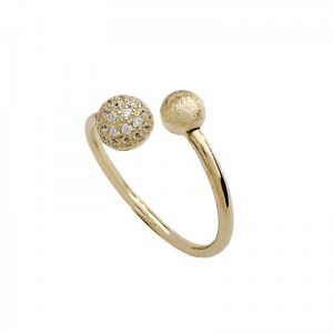 Γυναικείο δαχτυλίδι χρυσό Κ14  μπίλιες με λευκά ζιργόν