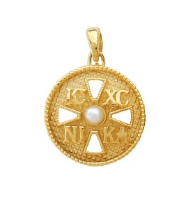 Χρυσό μενταγιόν Κ14 ICXCNIKA διπλής όψης με σταυρό