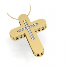 Γυναικείος σταυρός σε κίτρινο χρυσό Κ18 με μπριγιάν (μήκος σταυρού χωρίς χαλκά 2,2 cm φάρδος σταυρού 1,7 cm)