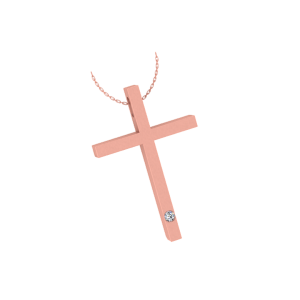 Γυναικείος σταυρός σε ροζ χρυσό Κ18 με μπριγιάν