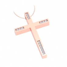 Γυναικείος σταυρός σε ροζ χρυσό Κ18 με μπριγιάν (μήκος σταυρού χωρίς χαλκά 2,5 cm φάρδος σταυρού 1,8 cm)