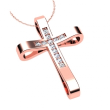 Γυναικείος σταυρός σε ροζ χρυσό Κ18 με μπριγιάν (μήκος σταυρού χωρίς χαλκά 2,3 cm φάρδος σταυρού 1,3 cm)