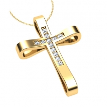 Γυναικείος σταυρός σε κίτρινο χρυσό Κ18 με μπριγιάν (μήκος σταυρού χωρίς χαλκά 2,3 cm φάρδος σταυρού 1,3 cm)