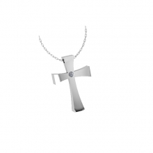 Γυναικείο σταυρός  μικρός με αλυσίδα  λευκόχρυσο Κ18 με μπριγιάν