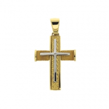 Βαπτιστικός δίχρωμος σταυρός χειροποίητος από κίτρινο και λευκό χρυσό Κ14