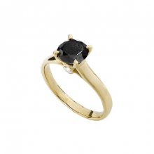 Γυναικείο μονόπετρο δαχτυλίδι σε κίτρινο χρυσό Κ14 με μαύρη πέτρα με πλαϊνά μονοπετράκια