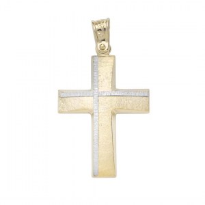 Βαπτιστικός Σταυρός ανδρικός δίχρωμος χρυσός ζαγρέ  Κ14
