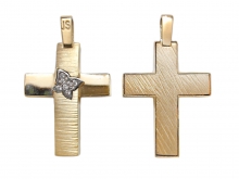 Βαπτιστικός Σταυρός δίχρωμος χρυσός ζαγρέ  Κ14 με λευκά ζιργκόν