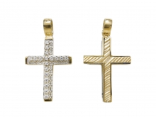 Βαπτιστικός Σταυρός δίχρωμος χρυσός σαγρέ  Κ14 με λευκά ζιργκόν