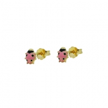 Σκουλαρίκια καρφωτά χρυσός Κ14 με ροζ και μαύρο σμάλτο  