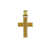 Βαπτιστικός Σταυρός σε κίτρινο χρυσό Κ14 χειροποίητος συρμάτινος με λευκά ζιργκόν