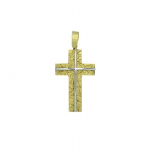 Βαπτιστικός Σταυρός δίχρωμος λουστρέ σε κίτρινο χρυσό και σταυρουδάκι σε λευκό χρυσό Κ14