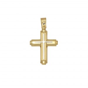 Βαπτιστικός δίχρωμος χρυσός σταυρός από κίτρινο και λευκό χρυσό Κ14