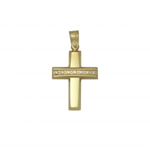 Βαπτιστικός Χρυσός σταυρός από κίτρινο χρυσό Κ14 με λευκά ζιργκόν