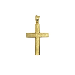 Βαπτιστικός Σταυρός διπλής απο κίτρινο χρυσό Κ14 με εσταυρωμένο