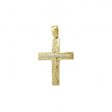 Βαπτιστικός Σταυρός γυναικείο σε κίτρινο χρυσό Κ14 με ανάγλυφη επιφάνεια