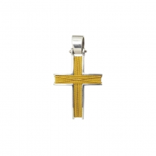 Unisex-Βαπτιστικός Σταυρός δίχρωμος χειροποίητος συρμάτινος σε κίτρινο και λευκό χρυσό Κ14
