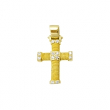 Γυναικείος-Βαπτιστικός Σταυρός χειροποίητος συρμάτινος σε κίτρινο χρυσό Κ14 με λευκά ζιργκόν