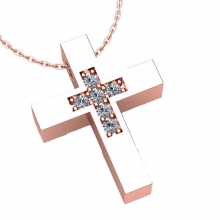 Γυναικείο σταυρός πολύπετρος σε ροζ χρυσό Κ18 με μπριγιάν (μήκος σταυρού χωρίς χαλκά 1,3 cm φάρδος σταυρού 1,0 cm)