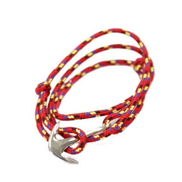 Μοντέρνο βραχιόλι με κορδόνι και ασημένια άγκυρα 925 επιπλατινωμένη