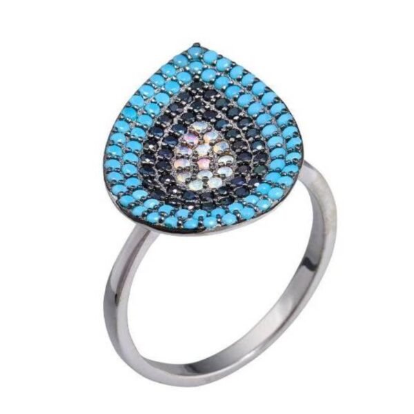 Ασημένιο δαχτυλίδι 925 με μπλέ και μαύρα ζιργκόν