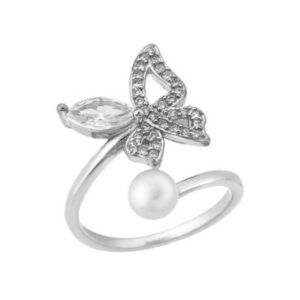 GKSSR3230SR Ασημένιο δαχτυλίδι 925 πεταλούδα με ζιργκόν και μαργαριτάρι