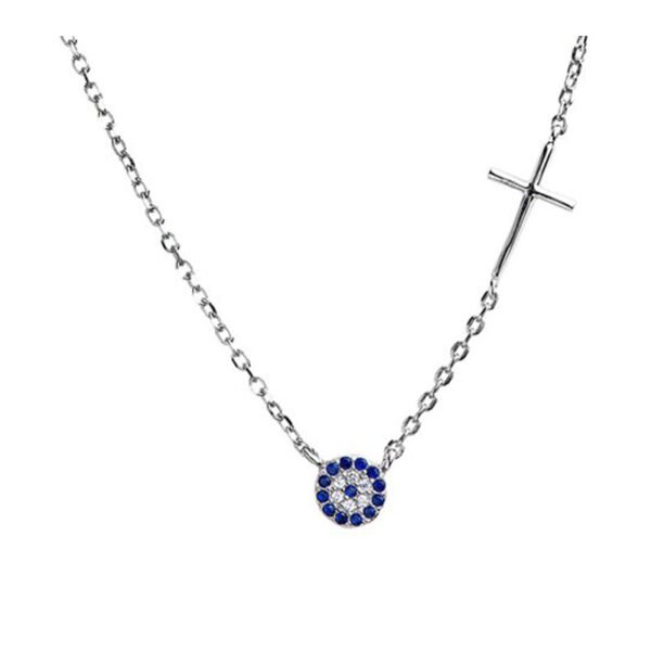 Ασημένιο κολιέ ματάκι-σταυρός 925 Prince Silvero με λευκά και μπλε ζιργκόν