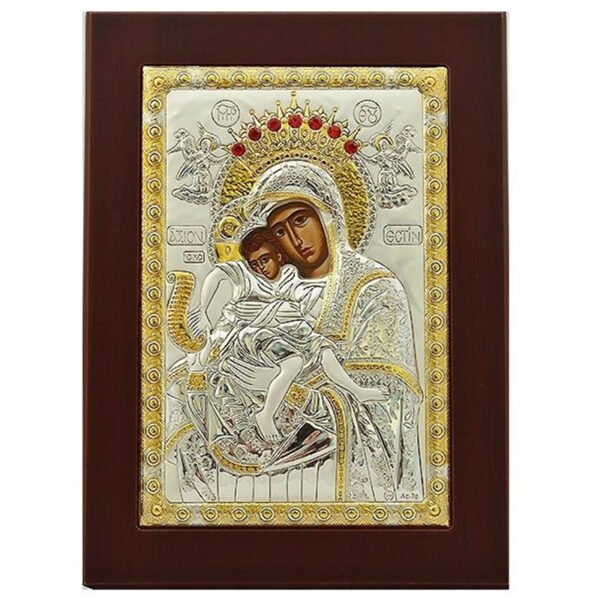 Ασημένια εικόνα Prince Silvero "Παναγία Άξιον Εστί" σε ξύλο