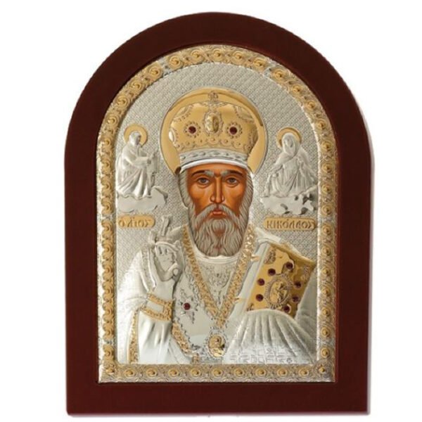 Ασημένια εικόνα Prince Silvero "Άγιος Νικόλαος" σε ξύλο