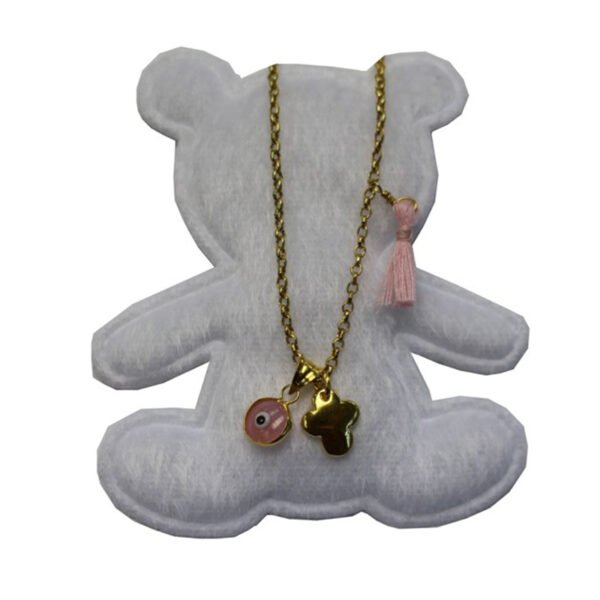 Επιχρυσωμένος ασημένιος σταυρός 925 με ματάκι ροζ μαζι με αλυσίδα