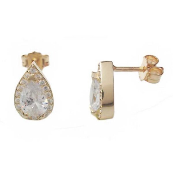 χρυσά σκουλαρίκια καρφωτά Κ14 σταγόνα μεγάλη με λευκά ζιργκόν