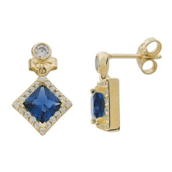 Σκουλαρίκια καρφωτά χρυσά Κ14 με μπλέ και λευκά ζιργκόν