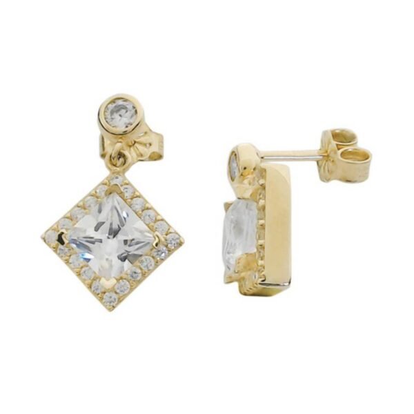 Σκουλαρίκια καρφωτά χρυσά Κ14 με μονοπετράκι και λευκά ζιργκόν
