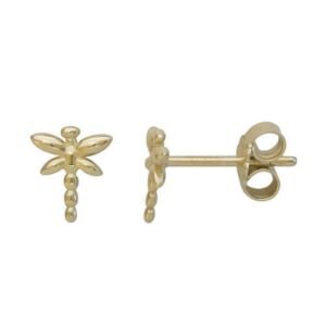 Σκουλαρίκια καρφωτά χρυσά Κ14 λιβελούλα λουστρέ