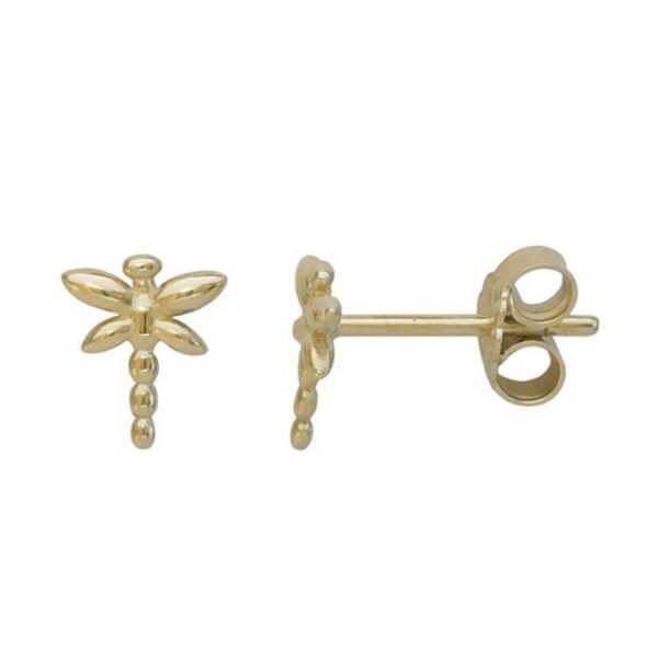 Σκουλαρίκια καρφωτά χρυσά Κ14 λιβελούλα λουστρέ