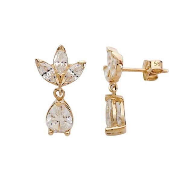 Σκουλαρίκια κρεμαστά σε κίτρινο χρυσό Κ14 πουάρ κρεμαστό με τριπλό νυχάκι