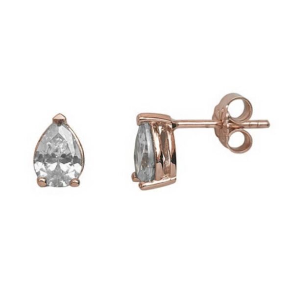 GK01330517 Χρυσα ρόζ σκουλαρίκια καρφωτά Κ14 ροζέτα σταγόνα με λευκά και ζιργκόν