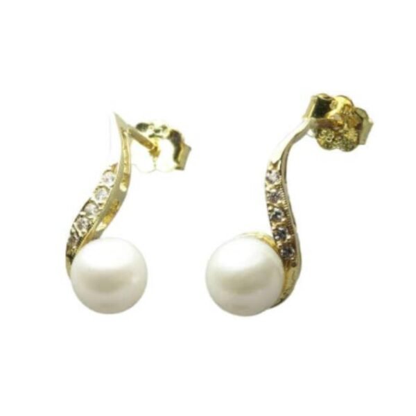 Σκουλαρίκια καρφωτά σε λευκό χρυσό Κ14 με λευκά ζιργκόν και μαργαριτάρια