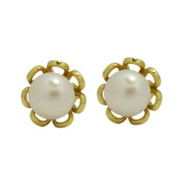 Χρυσά σκουλαρίκια καρφωτά Κ14 με μαργαριτάρι