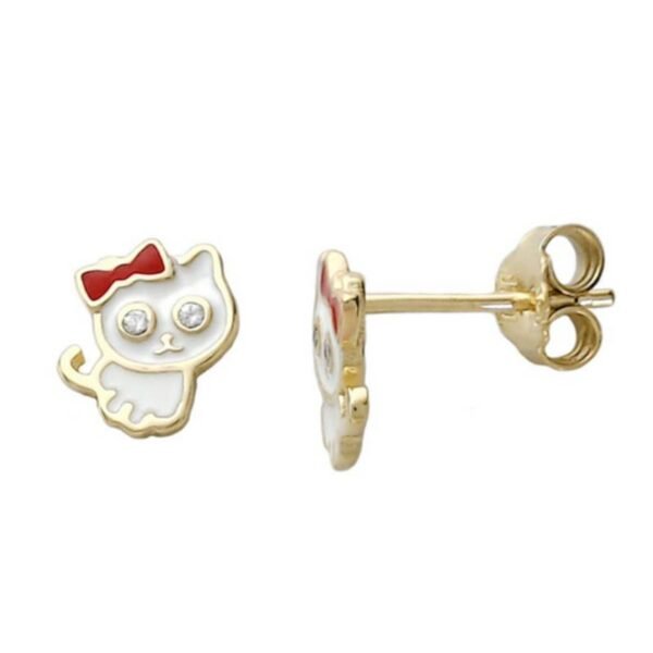 Σκουλαρίκια καρφωτά Κ14 με κόκκινο και λευκό σμάλτο