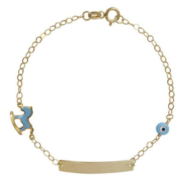Ταυτότητα χρυσή Κ14 με αλογάκι και γαλάζιο ματάκι με γαλάζιο σμάλτο