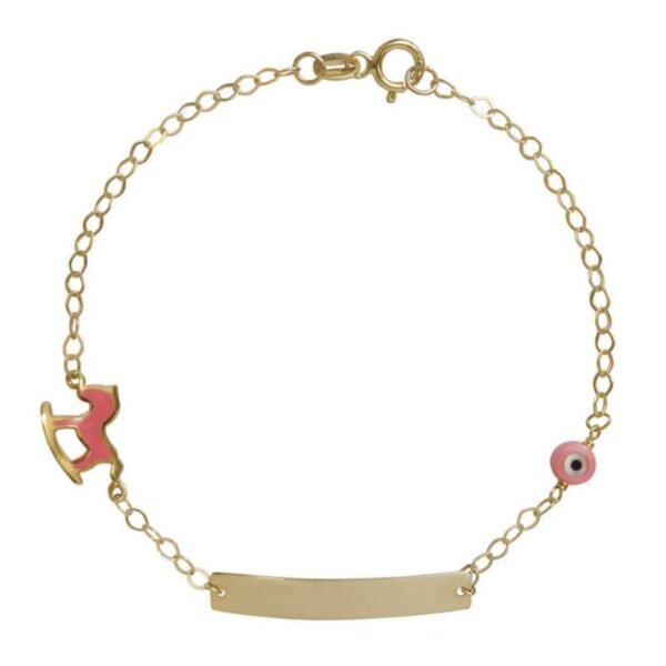 Ταυτότητα χρυσή Κ14 με αλογάκι και ροζ ματάκι σε ροζ σμάλτο
