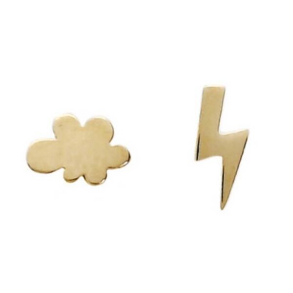 Xρυσά σκουλαρίκια καρφωτά Κ9 κεραυνός συννεφάκι λουστρέ