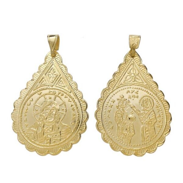 Χρυσό μενταγιόν Κ14 κωνσταντινάτο διπλής όψης σταγόνα Νο4