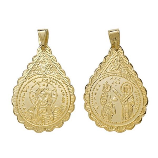 Χρυσό μενταγιόν Κ14 κωνσταντινάτο διπλής όψης σταγόνα Νο3