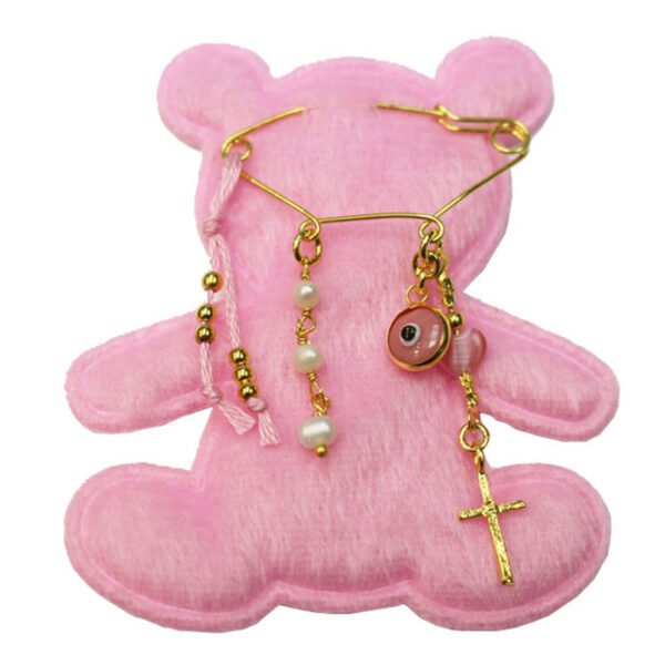 Παραμάνα από ασήμι 925 επιχρυσωμένο με σταυρό και ροζ ματάκι