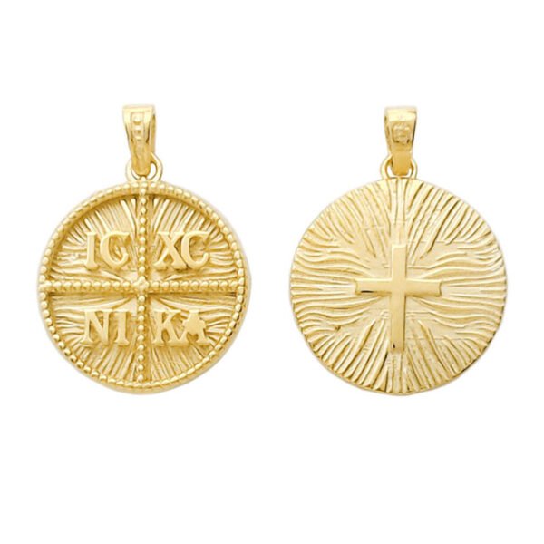 Χρυσό φυλαχτό Κ14 κωνσταντινάτο ICXCNIKA διπλής όψης