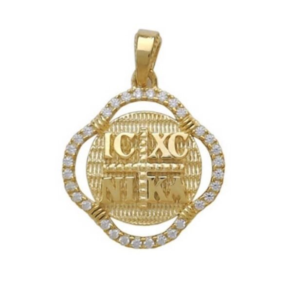 Φυλαχτό κωνσταντινάτο Κ14 ICXCNIKA διπλής όψης με λευκά ζιργόν